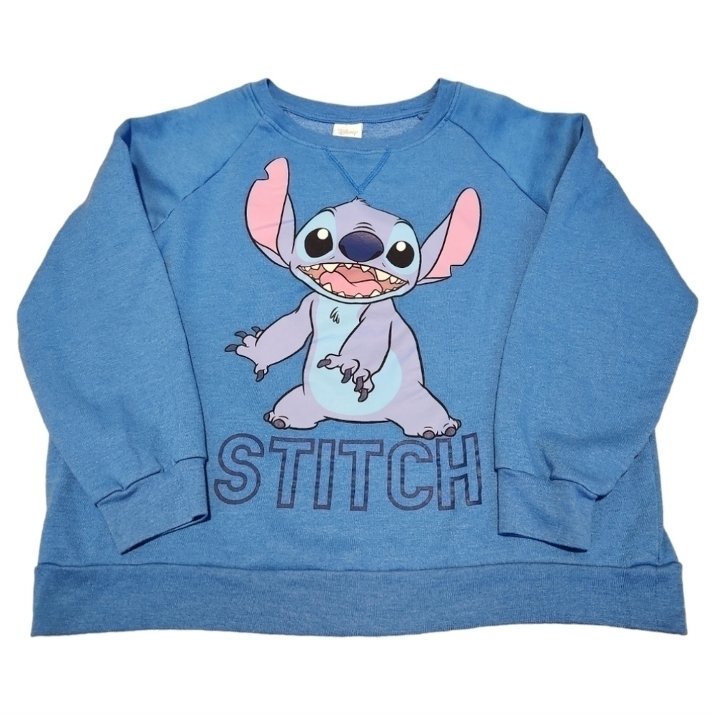DISNEY Women's Lilo & Stitch Blue Crewneck Sweatshirt, X-large